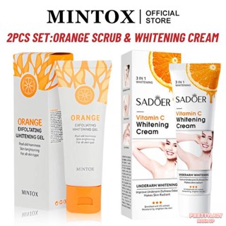 2Pcs Set MINTOX Bleaching Whipped Scrub 50g Facial Body Scrub Exfoliating Gel Whitening Skin Cleaning Bath &amp; SADOER 50g Vitamin C Whitening Cream [prettylady]