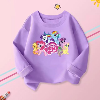 เสื้อยืดแขนยาว พิมพ์ลายการ์ตูน My Little Pony แฟชั่นฤดูใบไม้ร่วง สําหรับเด็กผู้หญิง 2023