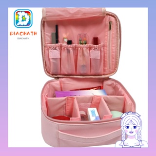 Diachath กระเป๋าเครื่องสําอาง PVC ปรับได้ สีชมพู สีฟ้า สําหรับจัดเก็บแปรงแต่งหน้า