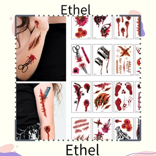 Ethel1 สติกเกอร์รอยสัก ลายฮาโลวีน กันน้ํา สําหรับตกแต่งร่างกาย DIY 24 ชิ้น