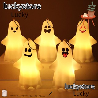 Lucky โคมไฟฟักทอง LED พลาสติก ลายการ์ตูนผี พร็อพสําหรับตกแต่งบ้าน ฮาโลวีน 2 ชิ้น