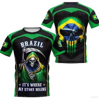 เสื้อยืดแขนสั้นลําลอง พิมพ์ลาย Brazil National 3 มิติ พลัสไซซ์ แฟชั่นสตรีท