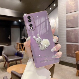 พร้อมส่ง เคสโทรศัพท์มือถือแบบนิ่ม กันกระแทก แต่งพลอยเทียม พลอยเทียม กระต่าย หรูหรา สําหรับ Honor 90 Lite Magic 5 Pro เคส Phone Case