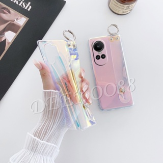 เคสโทรศัพท์มือถือ ซิลิโคนนิ่ม พร้อมสายคล้องมือ สีม่วง สําหรับ OPPO Reno10 Pro Plus Pro+ A58 A78 A98 5G 4G Reno 10 10Pro Reno10Pro+