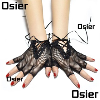 Osier1 ถุงมือตาข่าย แบบครึ่งนิ้ว สีดํา สไตล์โกธิค พังก์ สวยงาม สําหรับผู้หญิง 2 คู่