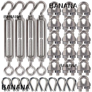 Banana1 ชุดตัวปรับความตึงสายลวด คลิป M3 ปลอก M6 ตา และตะขอ สเตนเลส ปรับได้ สําหรับแขวนสายไฟกลางแจ้ง