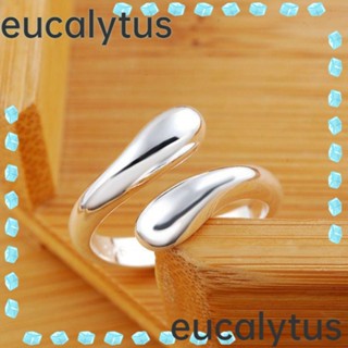 Eucalytus1 แหวนเงิน 925 รูปหยดน้ํา หัวกลมคู่ ปรับได้ แฟชั่น สําหรับผู้ชาย