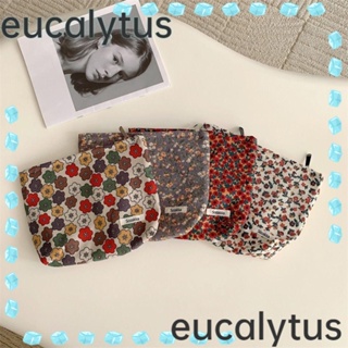 Eucalytus1 กระเป๋าเครื่องสําอาง ผ้าลูกฟูก ลายดอกไม้ แบบพกพา มีซิป สไตล์วินเทจ สะดวก สําหรับเด็กผู้หญิง