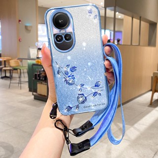 เคสโทรศัพท์กันกระแทก OPPO Reno10 Pro + ชุบแก้วกลิตเตอร์คริสตัลเพชรกุหลาบ TPU เคสป้องกันเลนส์