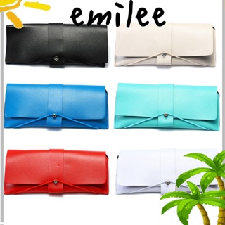 Emilee กล่องแว่นกันแดด, กระเป๋าแว่นตา หนัง PU สีพื้น, เคสป้องกัน แบบพับได้ แฟชั่น สําหรับทุกเพศ