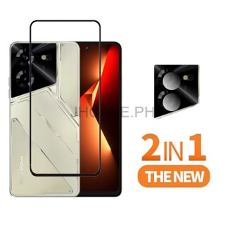 2in1 ฟิล์มกระจกนิรภัยกันรอยหน้าจอ แบบเต็มจอ สําหรับ Tecno Pova 5 Camon 20 Pro 5G Premier Pova Neo 3 Spark 10 Pro 10C 10 5G Pop 7