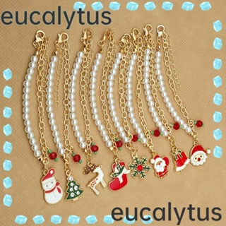 Eucalytus1 กําไลข้อมือ จี้รูปต้นคริสต์มาส สโนว์แมน ซานตาคลอส ประดับมุกเทียม ปรับได้ 2 ชิ้น