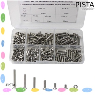 Pista ชุดสกรู น็อต สเตนเลส 304 หัวแบน หกเหลี่ยม M3 พร้อมกล่องเก็บ สําหรับมือสมัครเล่น 260 ชิ้น