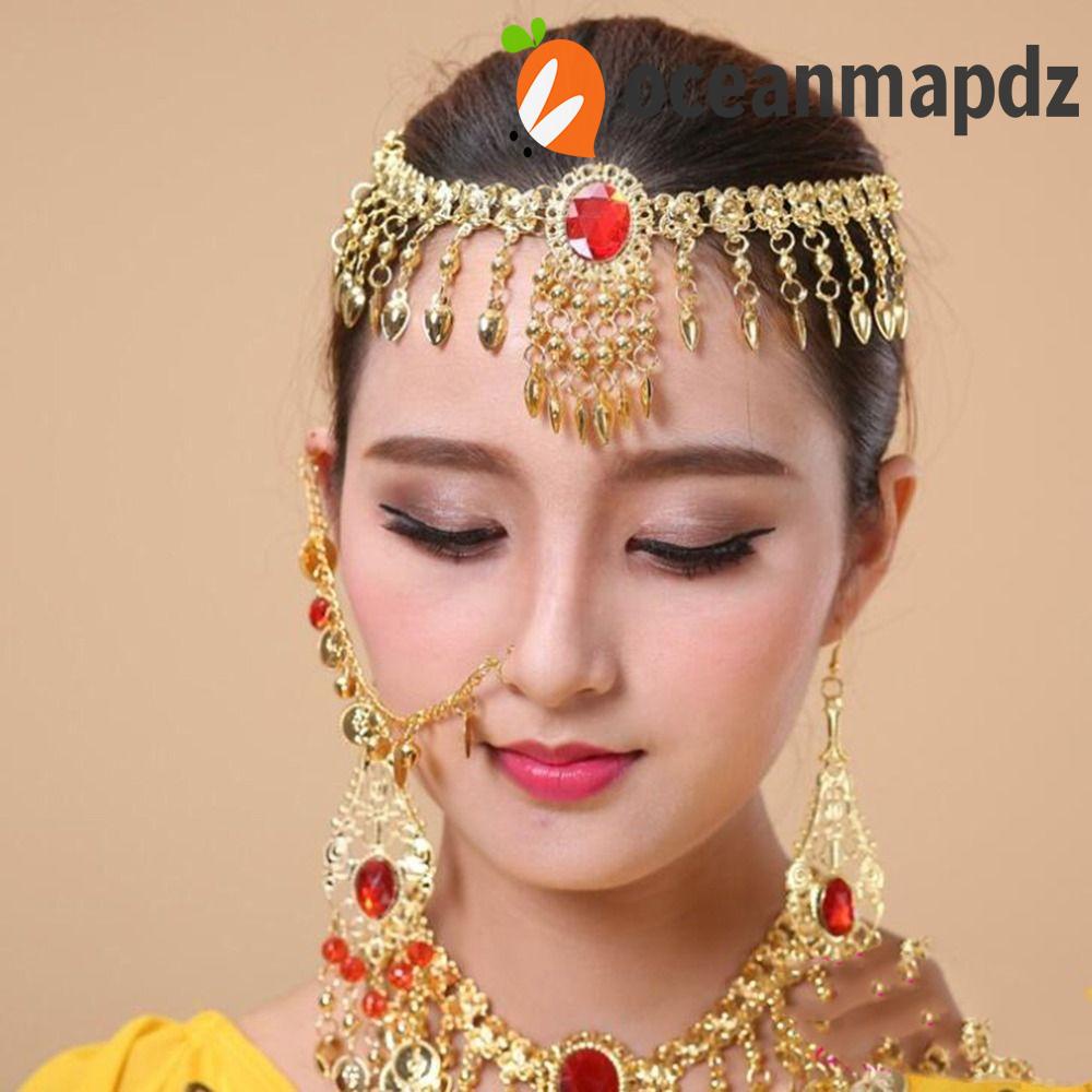 Oceanmapdz ที่คาดผม ประดับลูกปัดเลื่อม แวววาว สไตล์อินเดีย สําหรับเต้นระบําหน้าท้อง