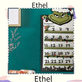 Ethel1 ปฏิทินนับถอยหลัง แบบไม้ ถอดออกได้ สีเขียว สําหรับแขวนตกแต่งคริสต์มาส