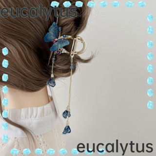 Eucalytus1 กิ๊บติดผมโลหะ รูปกรงเล็บปลาฉลาม ประดับคริสตัล สําหรับผู้หญิง