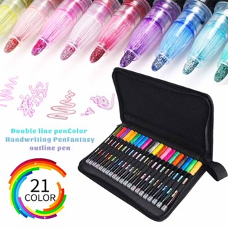 Double Line Outline Pens 21 Colors Self-Outline Metallic Markers Glitter Pens