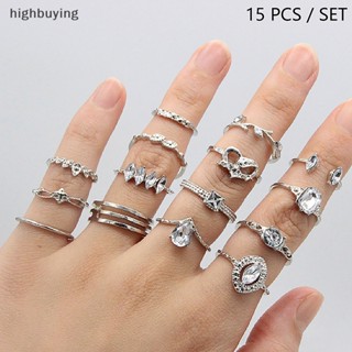 [highbuying] 15 ชิ้น / เซต แหวนโบฮีเมียน รักใบไม้ แหวนพลอยเทียม แหวนคู่ เครื่องประดับใหม่ พร้อมส่ง