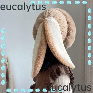 Eucalytus1 หมวกหูกระต่าย ผ้าฟลีซ แบบหนา ให้ความอบอุ่น แฟชั่นฤดูหนาว สไตล์เกาหลี