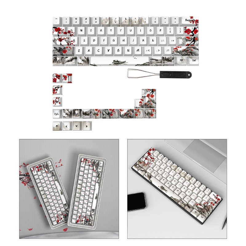 Con เยอรมันภาษาฝรั่งเศสคําสเปน Plum Blossom Keycaps สําหรับ Qwertz Azerty 61 64 67 68 รูปแบบคีย์บอร์