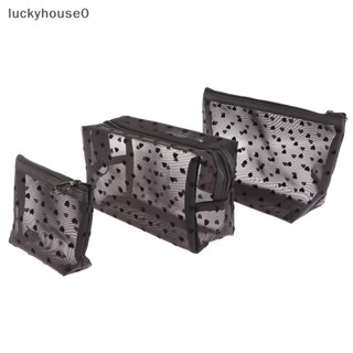 Luckyhouse0^^ กระเป๋าเครื่องสําอาง ผ้าตาข่าย แบบใส มีซิป แบบพกพา สําหรับผู้หญิง