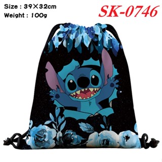 กระเป๋าเป้สะพายหลัง กระเป๋านักเรียน ผ้าแคนวาส ลายการ์ตูน Lilo and Stitch ลําลอง แบบผูกเชือก เหมาะกับเล่นกีฬากลางแจ้ง