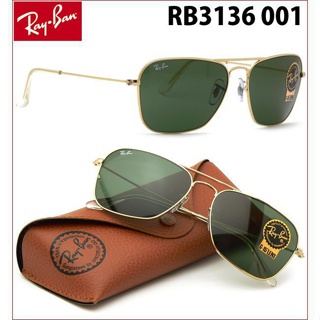 ของแท้ แว่นตากันแดด ray ban caravan rb3136 001 สไตล์แฟชั่น สําหรับผู้หญิง ผู้ชาย PS7F