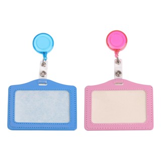 2pcs Office PU Leather Horizontal For Students Nurse Teacher With Belt Clip Retractable Key Chain ID Card Holder