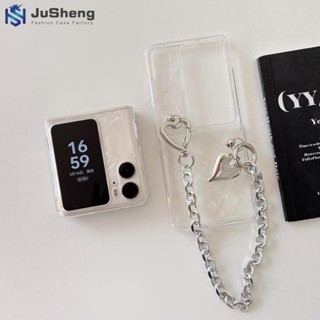 Jusheng เคสโทรศัพท์มือถือ PC แบบแข็ง ฝาพับ ใส พร้อมสายโซ่คล้อง สําหรับ OPPO Find N2