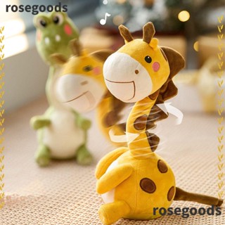 Rosegoods1 ของเล่นตุ๊กตายีราฟเต้นรําไฟฟ้า แบบนิ่ม รูปไดโนเสาร์ สําหรับเด็กวัยหัดเดิน