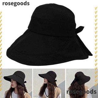 Rosegoods1 หมวกบักเก็ตลําลอง ทรงปีกกว้าง พับได้ แฟชั่นฤดูร้อน