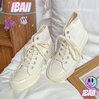 IBAII.  2023 เวอร์ชั่นเกาหลีรองเท้าผ้าใบสีขาวล้วนจำลองยุค 1970 รองเท้าผ้าใบผู้หญิง