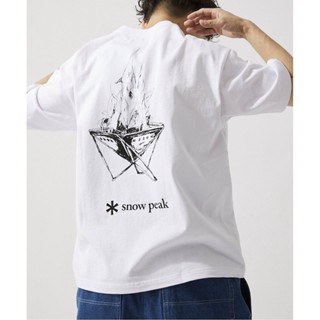 R RELUME 23SS เสื้อยืดแขนสั้น ผ้าฝ้ายแท้ พิมพ์ลาย SNOW PEAK CAMP FIRE ทรงหลวม สําหรับตั้งแคมป์