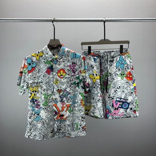 YGZ2 L * @ 2023 Summer new barrage graffiti letters cartoon mens shirt suit