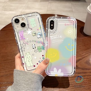 คู่เคสโทรศัพท์โปร่งใสสำหรับ Iphone 11 12 13 14 15 Pro Max XR X XS 7 6 8 Plus SE หมีหลากสีรอยยิ้ม อ่อนนุ่มกันกระแทกเปลือก