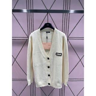 I9ZI MIU MIU 2023 spring and summer new V-neck letter embroidered logo decoration college style knitted cardigan fashion all-match coat