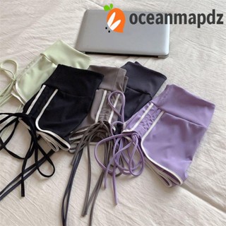 Oceanmapdz กางเกงสกินนี่ขาสั้น ประดับโบว์ Y2K กระชับสัดส่วนหน้าท้อง สําหรับผู้หญิง