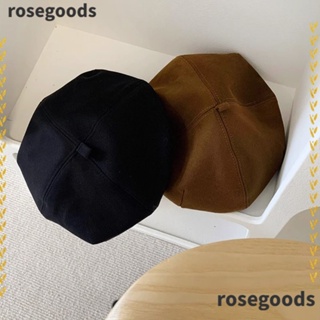 Rosegoods1 หมวกเบเร่ต์ ผ้าฝ้าย ทรงแปดเหลี่ยม สีพื้น แฟชั่นฤดูหนาว สําหรับผู้หญิง