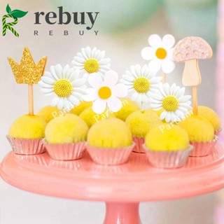 Rebuy ป้ายท็อปเปอร์ รูปดอกเดซี่ ขนาดเล็ก สีขาว สําหรับตกแต่งเค้ก คัพเค้ก ขนมหวาน ปาร์ตี้ หลายขนาด