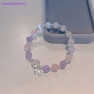 Newsandthen1 สีเงิน จี้โบว์ หินตาแมวเทียม คริสตัล ลูกปัด สร้อยข้อมือ สําหรับผู้หญิง เครื่องประดับแฟชั่น สวยหรู