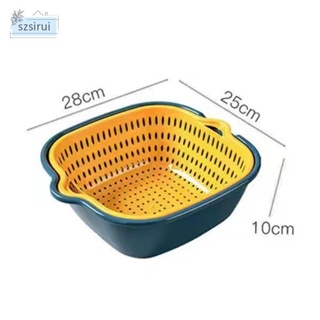 [szsirui] ตะกร้าล้างจาน สองชั้น ระบายน้ํา กระชอน ชุดชาม สําหรับพาสต้า สปาเก็ตตี้