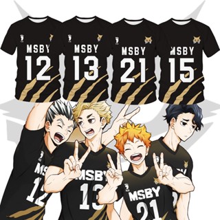 เสื้อยืดแขนสั้น พิมพ์ลายอนิเมะ Haikyuu Jackals Jersey Sakusa HINATA BOKUTO S-5XL สีดํา สําหรับแต่งคอสเพลย์