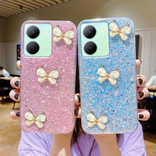 เคสโทรศัพท์มือถือ ซิลิโคนนิ่ม ใส ประดับเลื่อม เพชร ผีเสื้อ 3D สําหรับ Vivo Y27 5g Y36 4g 5g Y36 4g Y27 5g