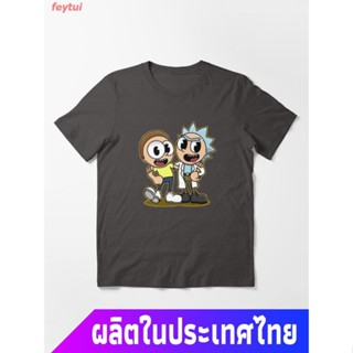 เสื้อยืดผ้าฝ้ายพิมพ์ลาย เสื้อยืดครอปNew  sale การ์ตูนอเมริกัน ริกกับมอร์ตี้ แขนสั้นลายการ์ตูน  CupHead Rick And Mor_03