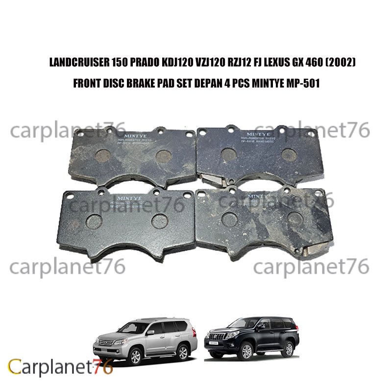 LANDCRUISER 150 PRADO KDJ120 RZJ120 RZJ12 FJ LEXUS GX 460 (2002) ชุดแผ่นเบรคด้านหน้า DEPAN 4 PCS MIN