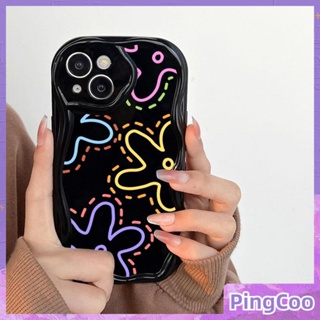 PingCoo - Curved Wave Case For iPhone 14 13 12 11 Pro Max 7 8 Plus XR TPU Soft Glossy Black Case Cute Colorful Starfish Camera Protection Shockproof Back Cover