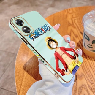 เคส OPPO A17 A17K A36 A76 A96 A57 A77 2022 4G A58 A78 5G เคสโทรศัพท์มือถือ แบบนิ่ม ลายการ์ตูนลูฟี่ ขอบสี่เหลี่ยม หรูหรา