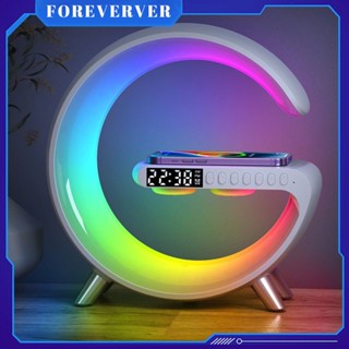 15W LED บรรยากาศ RGB Light Wireless Charger นาฬิกาปลุกโคมไฟตั้งโต๊ะลำโพงบลูทูธพร้อม APP Control สำหรับ iPhone 14 13 12 11 8 Fore