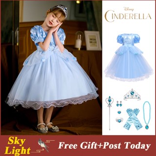 Cinderella ชุดเดรสเจ้าหญิง ลูกไม้ ดอกไม้ ตาข่าย ฮาโลวีน คริสต์มาส เด็ก เทอร์โน เครื่องแต่งกาย ของขวัญวันเกิด ปาร์ตี้ ชุดบอล ครบชุด