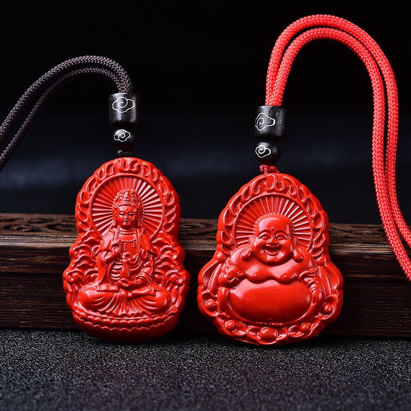 Buddha Raw Ore Cinnabar สร้อยคอ Red Sand Guanyin Amulet จี้ Lucky และ Charm สร้อยคอแฟชั่นสร้อยคอคู่ส